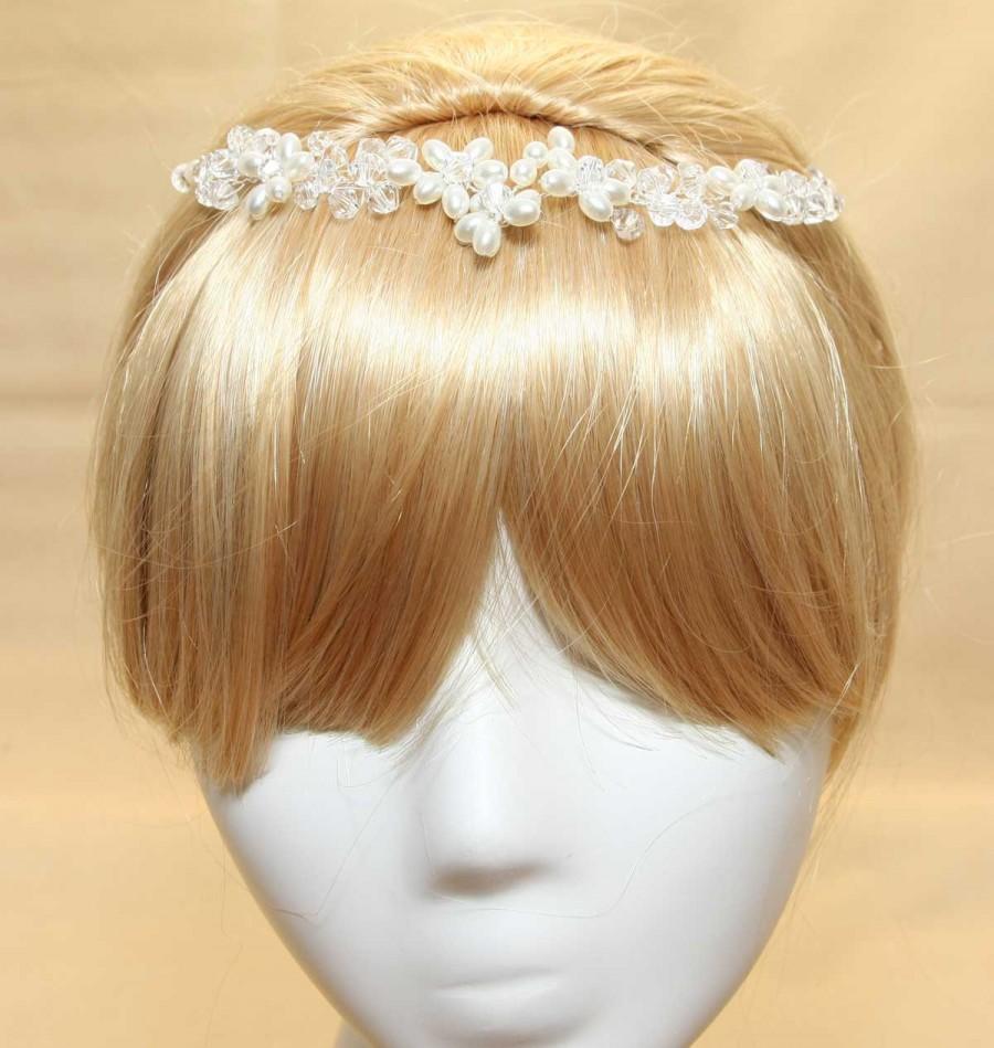 زفاف - Pearl Tiara, Crystal Crown, Bridal Tiara, Wedding Tiara, Wedding headpiece, Crystal Beads Hair Clip, Ivory Pearl Hair Clip, Forehead Tiara