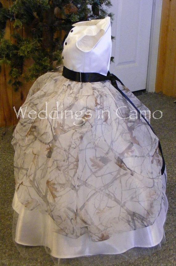 Hochzeit - Camo Flower Girl dress with PICK UPS Sheer CAMO