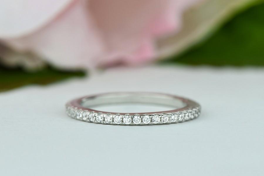 Hochzeit - Small Full Eternity Band, Wedding Band, Thin Stacking Ring, Promise Ring, 1.5mm Man Made Diamond Simulant, Anniversary Ring, Sterling Silver