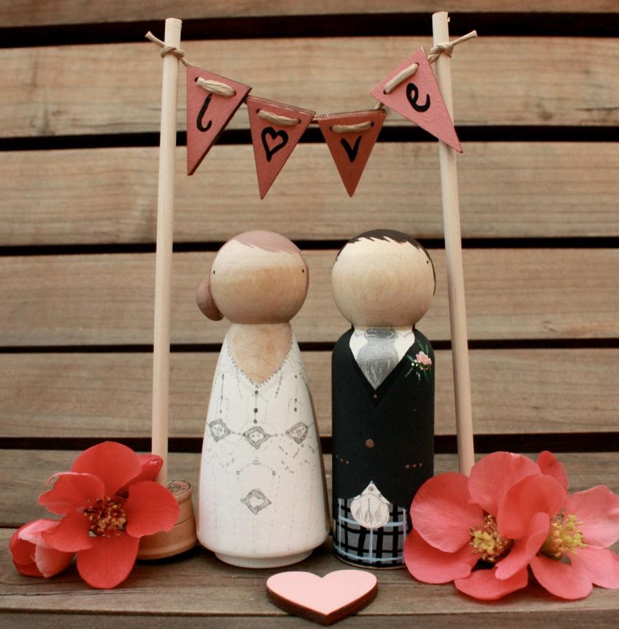 Wedding - W O O D E N  C A K E  B U N T I N G Hand-painted and Personalised for your Cake Topper