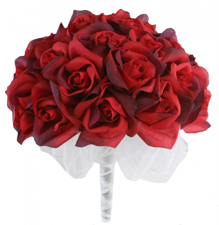 Wedding - Red Silk Rose Hand Tie (36 Roses) - Silk Bridal Wedding Bouquet