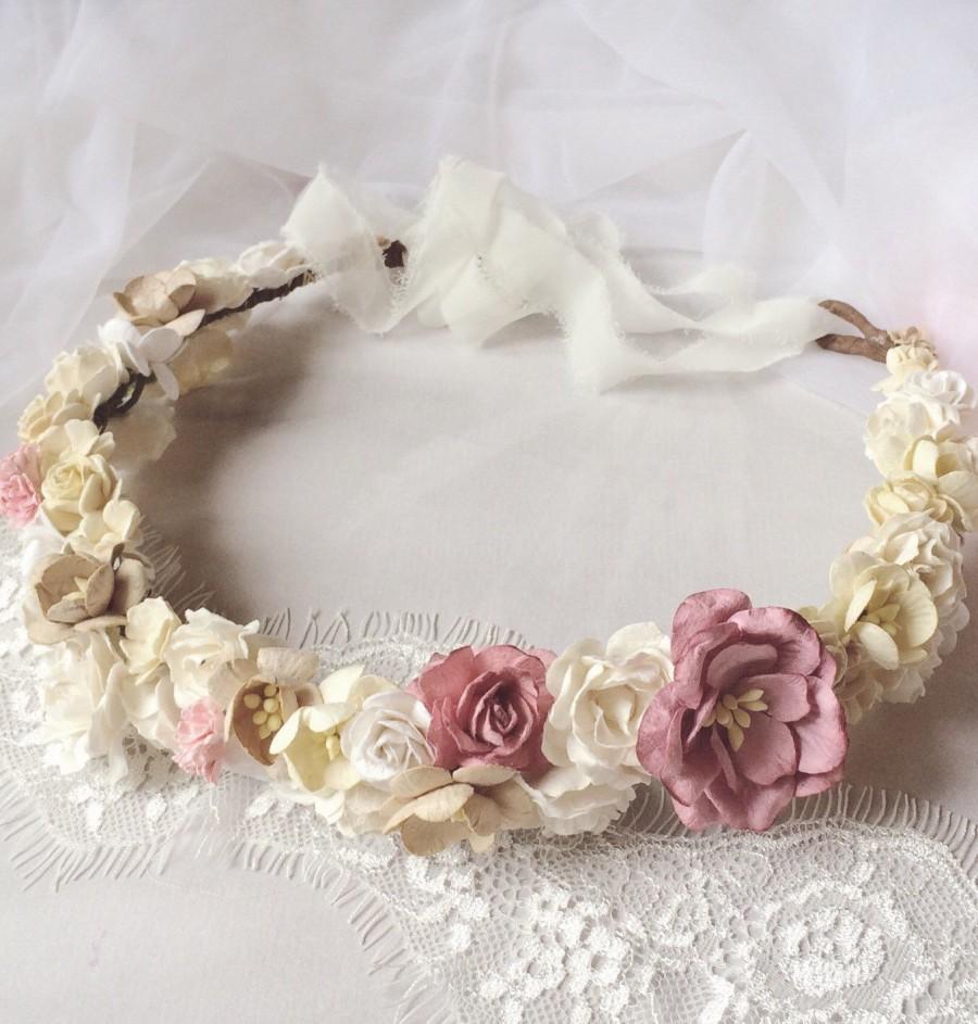 Wedding - Bridal headpiece, bridal flower crown, bridal hair piece, ivory flower crown, mint hair accessories, floral crown wedding, woodland crown