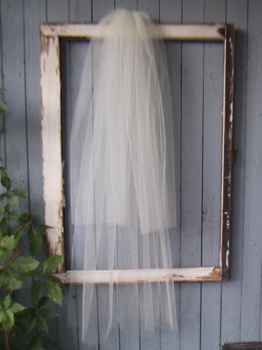 زفاف - Two tier wedding veil  blusher,35 X 49, ivory, white, diamond white