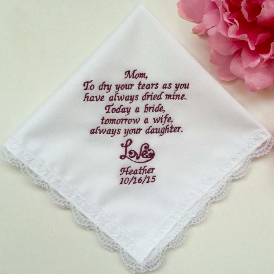 Свадьба - New Color Plum Thread/Mother Of The Bride Handkerchief/Personalized Embroidered Handkerchief/Best Wedding Gift /Free Gift Box/Wedding Font