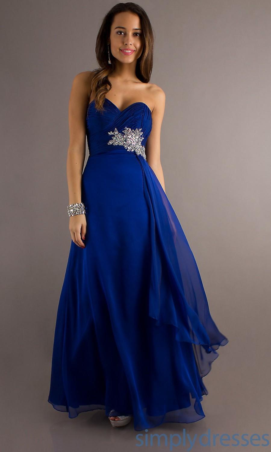 Luxurious Strapless A line Beaded Sweetheart Temptation Royal Blue Floor Length Prom evening