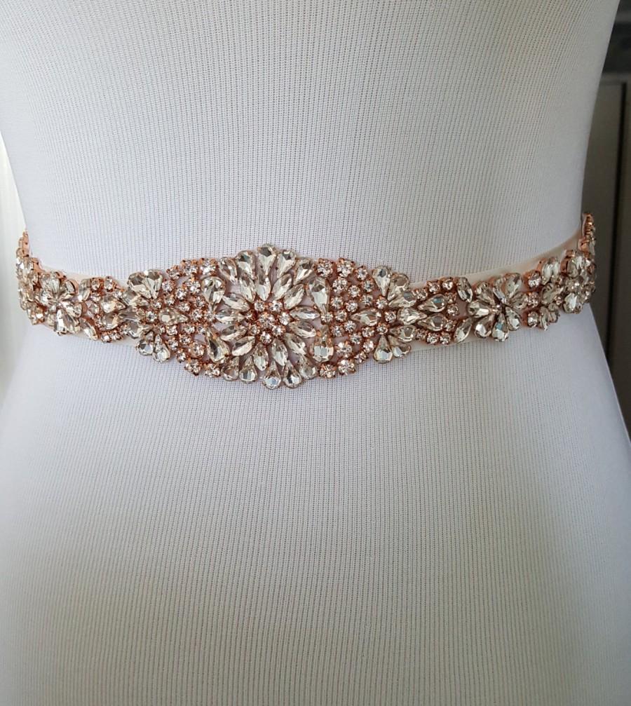 زفاف - SALE - Rose Gold Wedding Belt, Rose Gold Bridal Belt, Rose Gold Sash Belt, Crystal Rhinestone, Style 113
