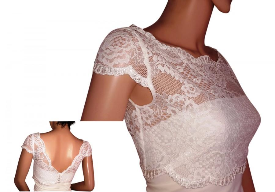 زفاف - Ladies Cap Sleeve Lace Pale Ivory Bridal Bolero/Shrug in sizes UK  8,10,12,14,16 & 18