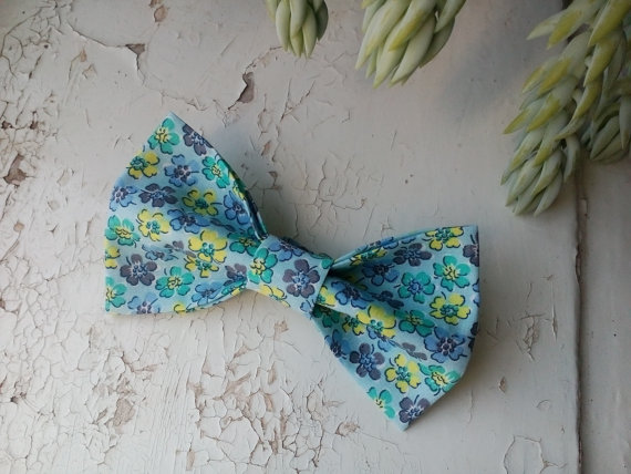 Mariage - blue bow tie yellow purple blossom print gift men husband anniversairy floral bowtie wedding necktie bowties for groomsmen father's day pers