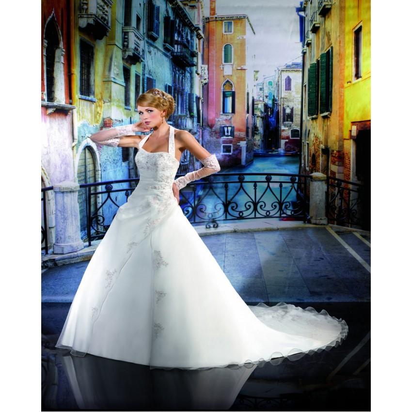 زفاف - Honorable A-line Halter Beading Lace Chapel Train Satin&Organza Wedding Dresses - Elegant Evening Dresses