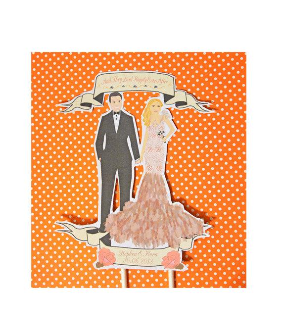 Mariage - Wedding cake topper-Bride and Groom Modern Vintage