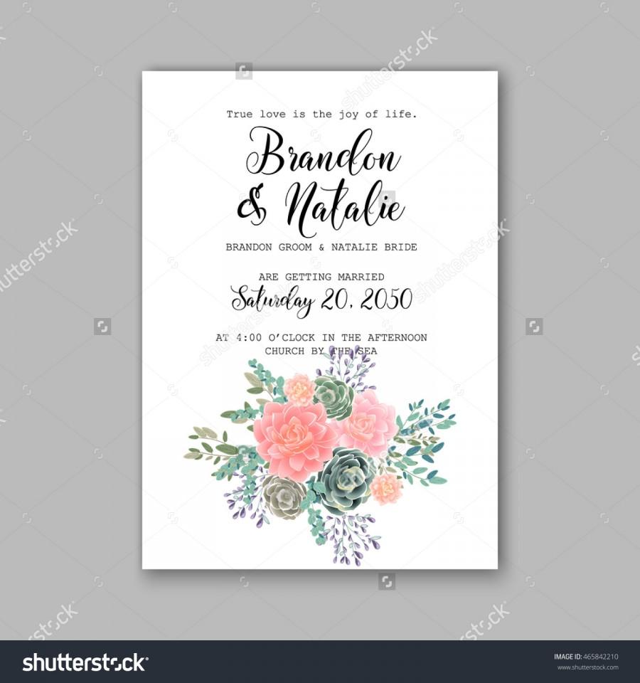 Wedding - Wedding invitation template with succulents and rose bouquet with eucaliptus leaf
