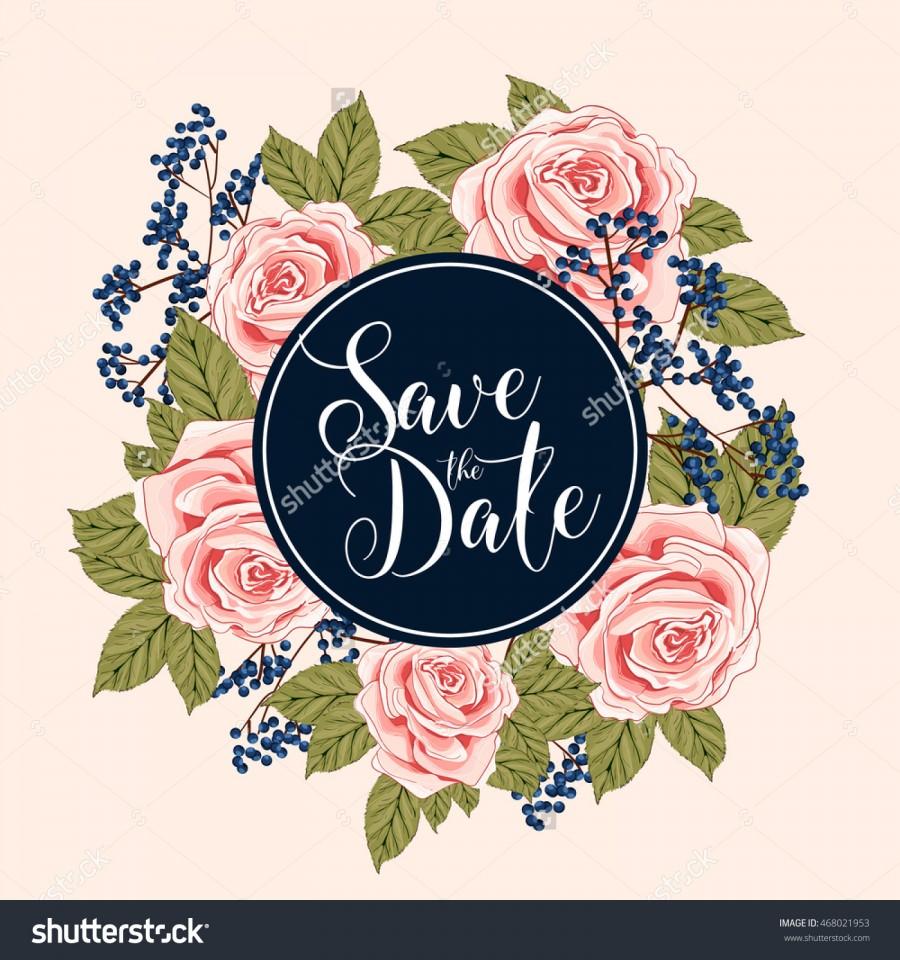 زفاف - Save the date card with roses