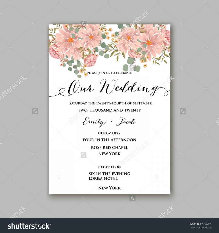 زفاف - Beautiful wedding floral vector invitation sample. Card design frame template. Rose, daisy, red peony, pink and green hydrangea, camellia, carnation, pink flowers, eucalyptus leaves.