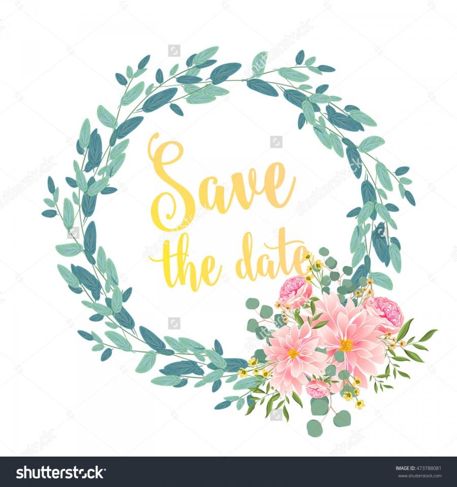 Wedding - Unique set of bouquet and wreath of flower succulent, chrysanthemum, cactus, eucalyptus with leave and basil. Suitable for ceremonial wedding invitation, greeting card, save the date card.
