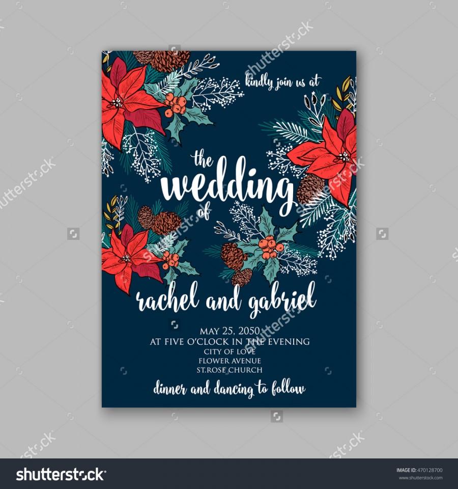 Wedding - Floral wedding invitation with winter christmas wreath. Merry Christmas and Happy New Year Card