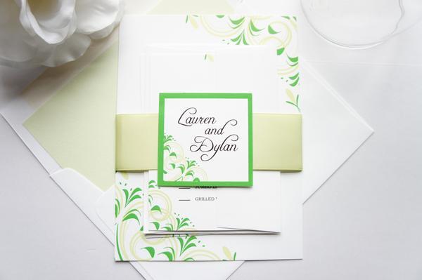 Hochzeit - Green Flourish Wedding Invitation - SAMPLE SET