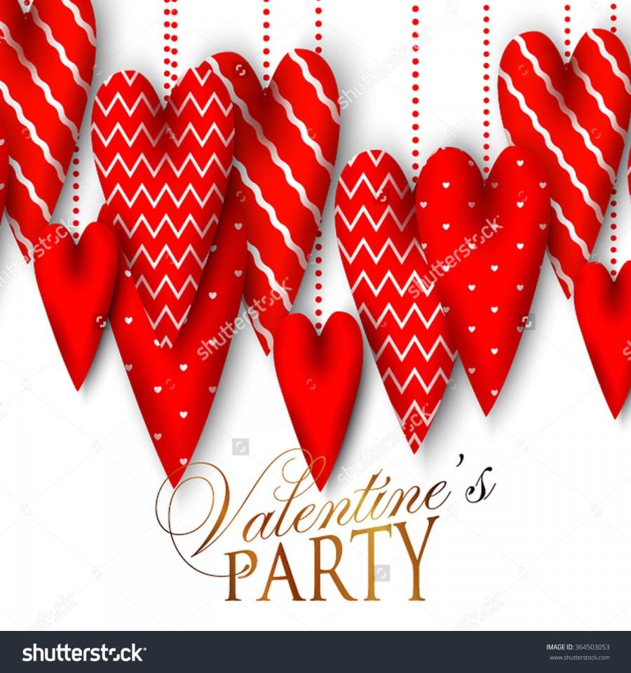 Wedding - Garland of red hearts needlework material for decorating Valentine's Day. Valentine party invitation.
