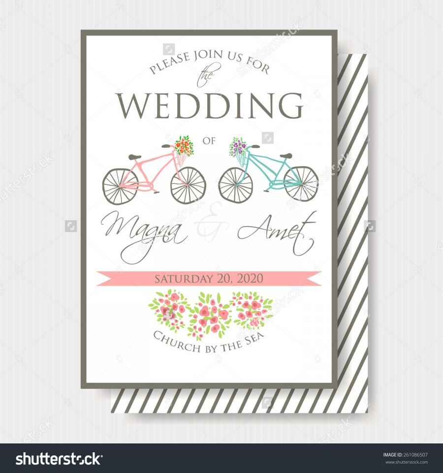 زفاف - Vintage wedding invitation with tandem bicycle and place for text