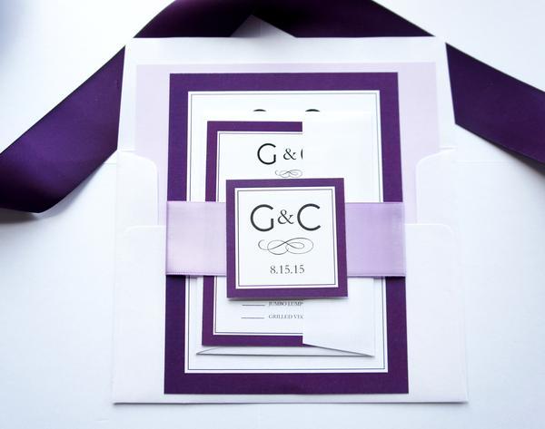 Свадьба - Purple Monogram Wedding Invitation - SAMPLE SET
