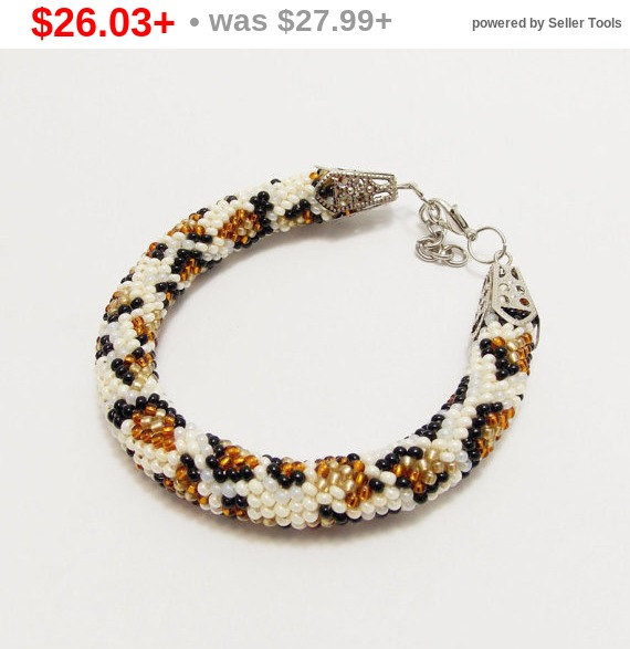 زفاف - SALE Leopard bracelet Beige leopard print spotted bead crochet rope jewelry tiger gift for her animal bracelet crochet bracelet beawork skin