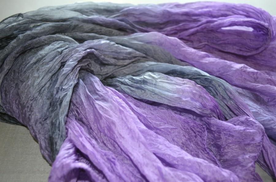 Свадьба - Silk scarf handpainted, lavender grey scarf natural silk, scarf lilac grey  Silk Scarf, silk scarf handpainted, hand painted natural silk