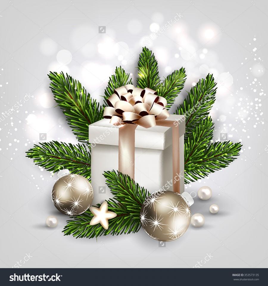 زفاف - Merry Christmas and Happy New Year Card with gift box. Christmas Party Invitation