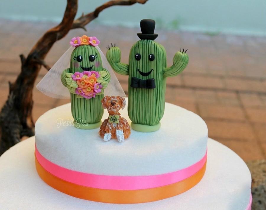 Mariage - Wedding custom cake topper, cactus cake topper, cacti cake topper, bride and groom cake topper, succulent cake topper, personalized wedding