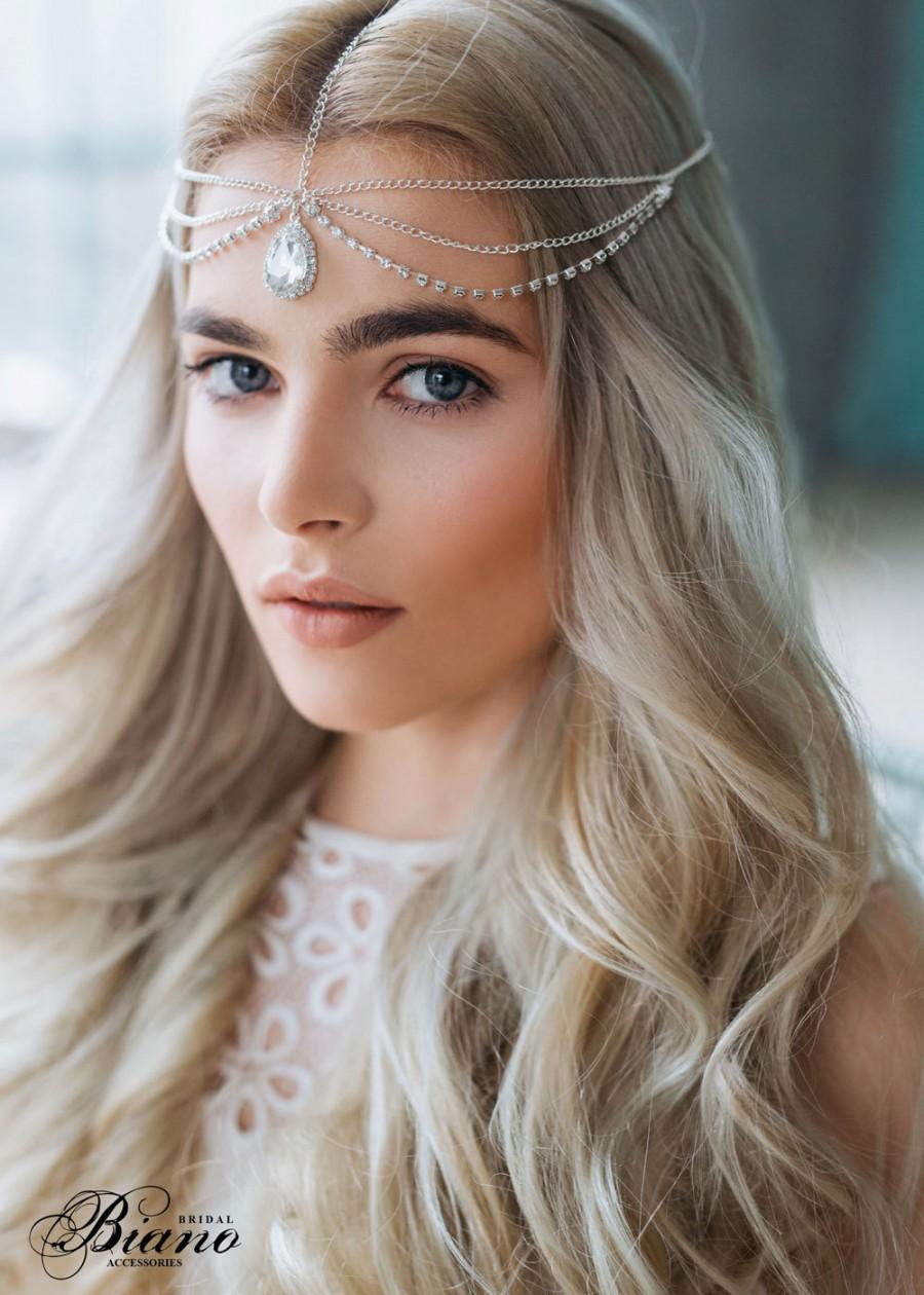 زفاف - SALE-Wedding Chain Headpiece, Bridal Hair Jewelry, Chain Head Dress, Bohemian Luxe Headchain, Boho Bridal headpiece, Bohemian-NEW COLLECTION