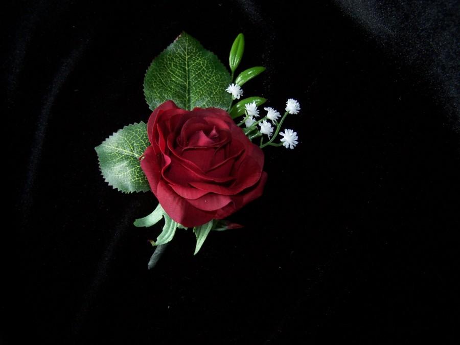 Wedding - Realistic Red Rose Flowers Boutonniere Corsage