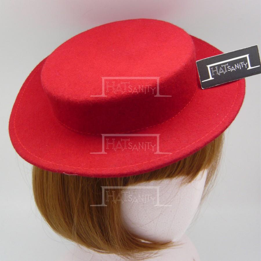 Wedding - TRENDY Fashion Plain Wool Felt Mini Boater Hat Fascinator DIY - Red