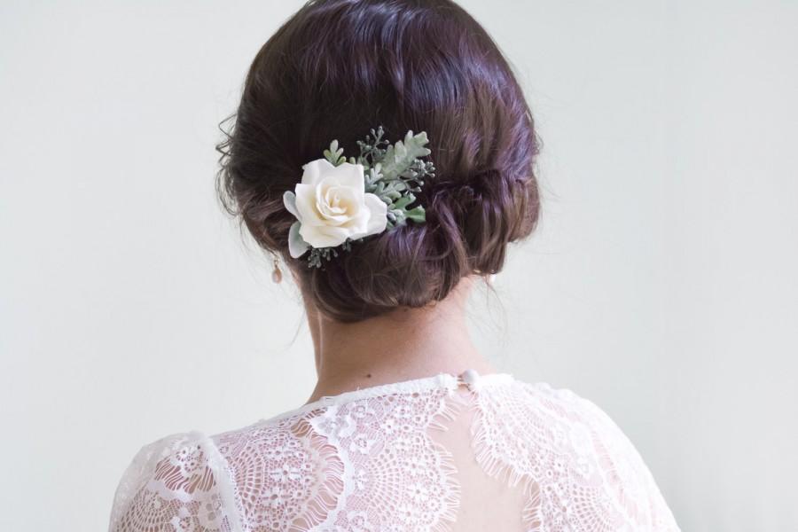 Mariage - Wedding hair clip, Ivory flower clip, Bridal headpiece, Ivory wedding hair accessories, Floral hair clip, Rose hair clip - CLAIRE