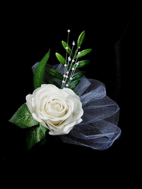 زفاف - White Rose Realistic Boutonniere Corsage