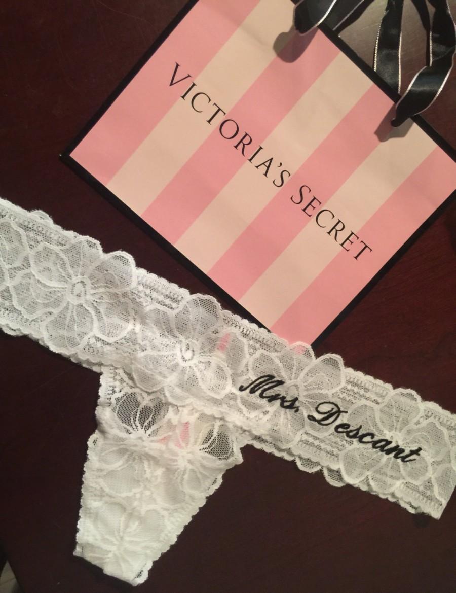 Mariage - Custom Embroidered Lace Thong- Monogrammed White Wedding Underwear- Victoria's Secret Thong- Something Blue