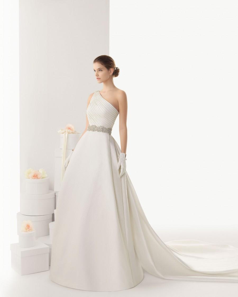 Свадьба - Simple A-line One Shoulder  Beading Sweep/Brush Train Satin Wedding Dresses - Elegant Evening Dresses