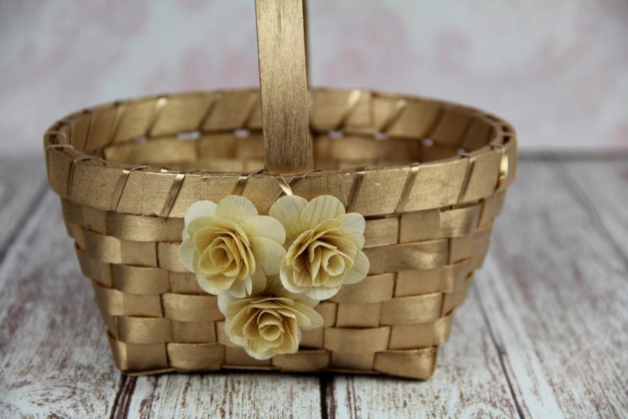 Hochzeit - Gold Flower Girl Basket, Gold Wedding