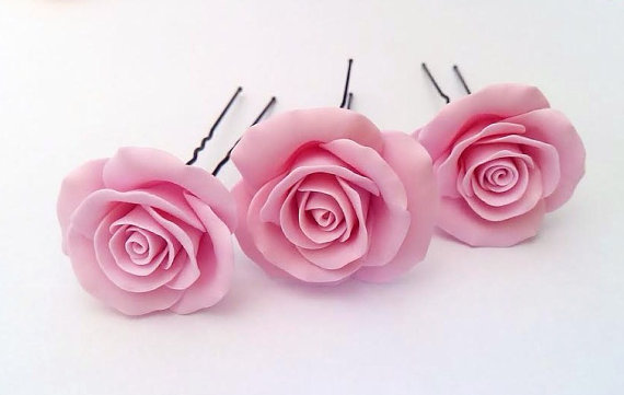 زفاف - Blush Pink large rose , Bridal Hair Accessory, Bridal Pink Hair Flower, wedding hair - Set of