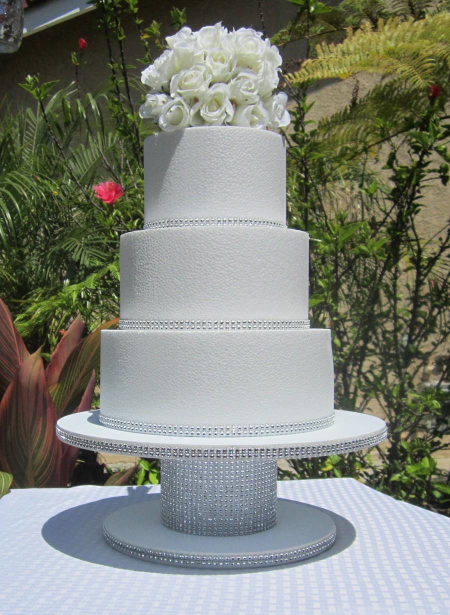 Hochzeit - 12" Round or Square Cake/Cupcake Stand, Holds up to a 10" Cake or flip it to hold a 6" Cake & 12 Cupcakes, Rhinestone Mesh - 12 colors!
