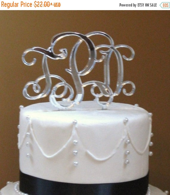 Wedding - ON SALE Vine Monogram Cake Topper Wedding Cake Topper Connected Letters