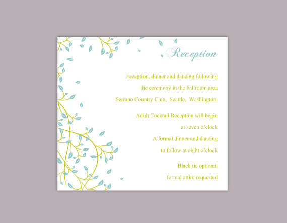 Mariage - DIY Wedding Details Card Template Editable Word File Instant Download Printable Details Card Aqua Blue Details Card Elegant Enclosure Cards