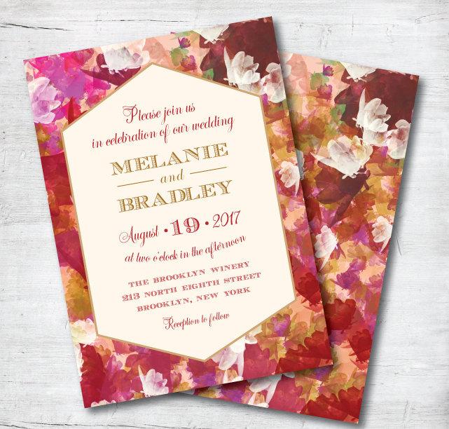 Свадьба - Marsala Wedding Invitation, Red Wedding Invitation, Fall Wedding, Wedding, Invitation, Red, Gold, Floral Invitation, Template, Printable