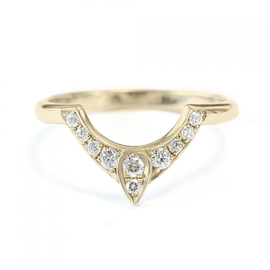 زفاف - Third Eye Wedding Ring, Diamond Pear Engagement Ring, Gold Engagement Ring, Diamond Side Band, Gold Band Ring, Women Wedding Jewelry Gift