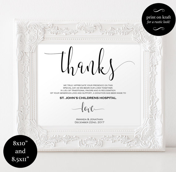 Wedding - In Lieu of Favors Sign - Favors Sign, - Donation Sign, - lieu of favors wedding - diy wedding - wedding downloadables 
