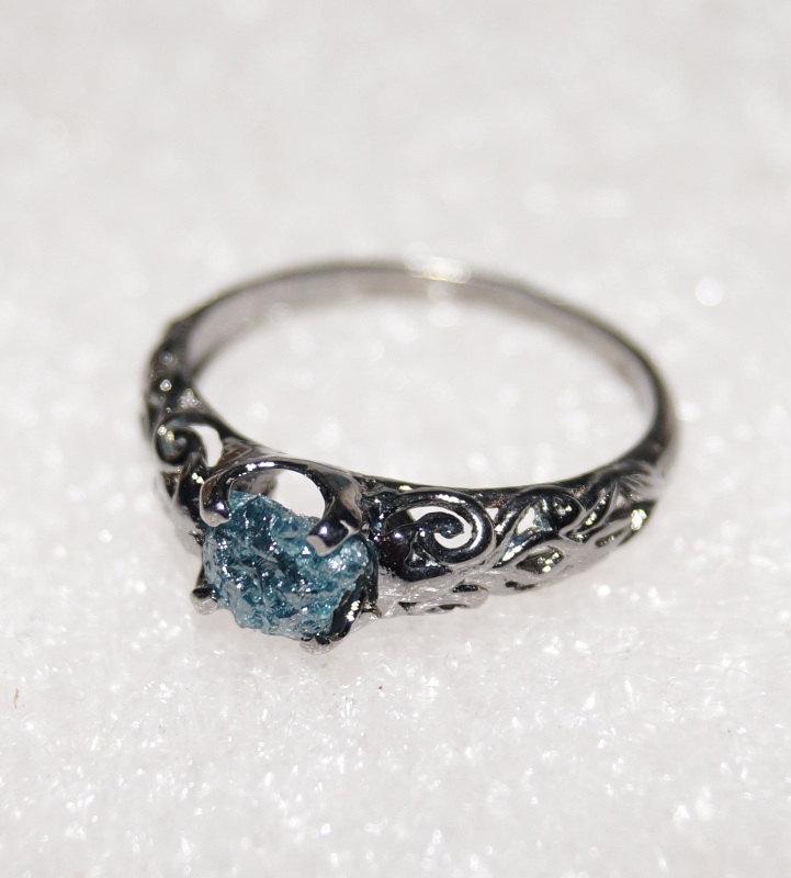 زفاف - Rough diamond ring Uncut Raw diamond Ring wedding ring Rustic diamond ring Natural diamond ring, Green Blue diamond ring 925 sterling silver