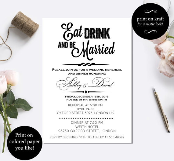 Mariage - Rustic invitation Eat drink and be Married wedding 