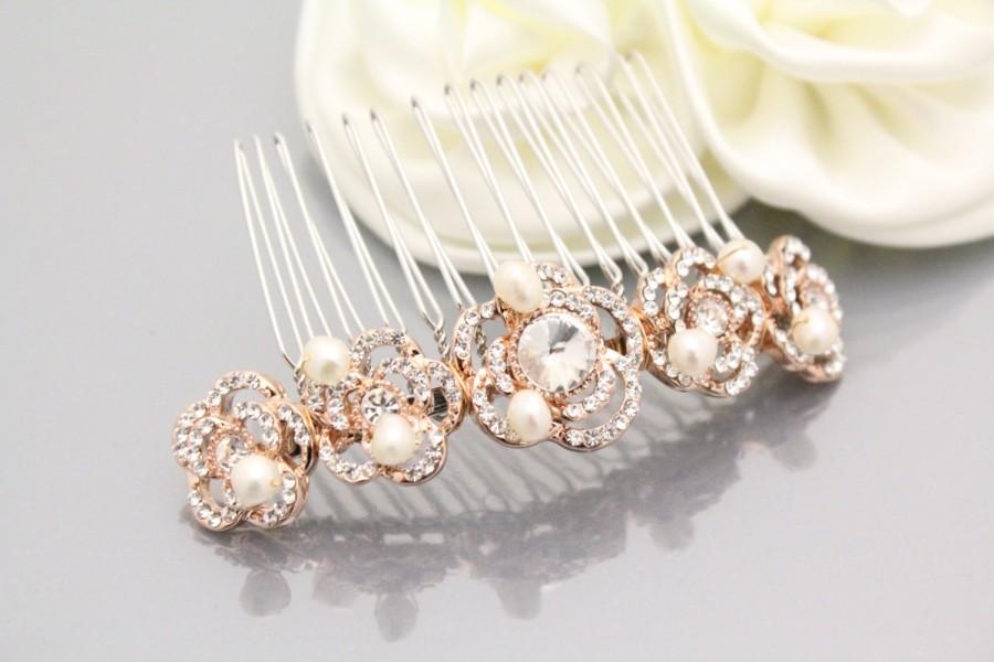 Mariage - Rose gold Wedding hair accessory Rose gold bridal hair comb Rose gold Wedding hair piece Bridal hair accessory Wedding hair comb Rose gold