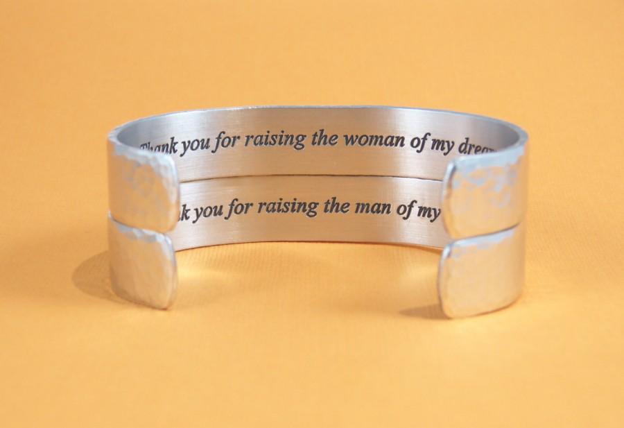 Mariage - Mother of the Bride and Mother of the Groom Gift Set ~ Thank you for raising the woman... / Thank you for raising the man... ~ 2 cuff set