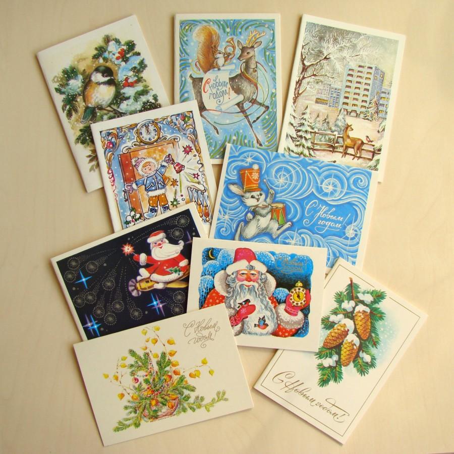 Свадьба - Vintage 80s Soviet Postcard, Mini Postcard, Set of 9, Unsigned, Collectible Greeting Card, Happy New Year, Made in USSR