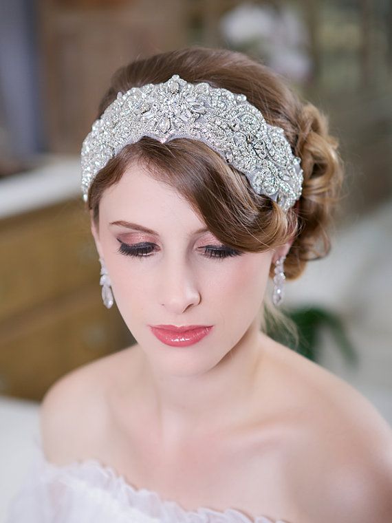 Hochzeit - Wide Silver Art Deco Headband, Crystal Headpiece, Beaded Headband, Rhinestone, Crystal Head Piece, Bridal Hair Accessories, STYLE 133