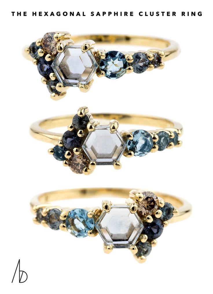 زفاف - Hexagonal Sapphire Cluster Ring