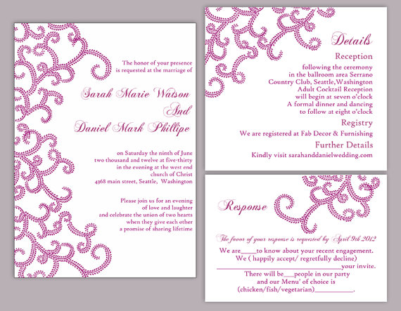 Wedding - DIY Bollywood Wedding Invitation Template Set Editable Word File Download Purple Eggplant Invitation Indian invitation Bollywood party